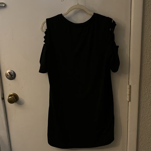 SHEIN Ripped Distressed Black T-Shirt Dress Tunic M Bikercore Rocker Grunge Punk - Picture 5 of 11